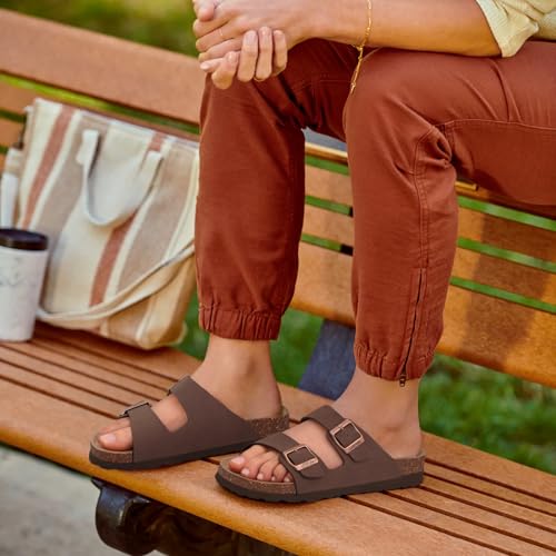 Cork Footbed Slip On Slide Sandals with Adjustable Buckle B31384
