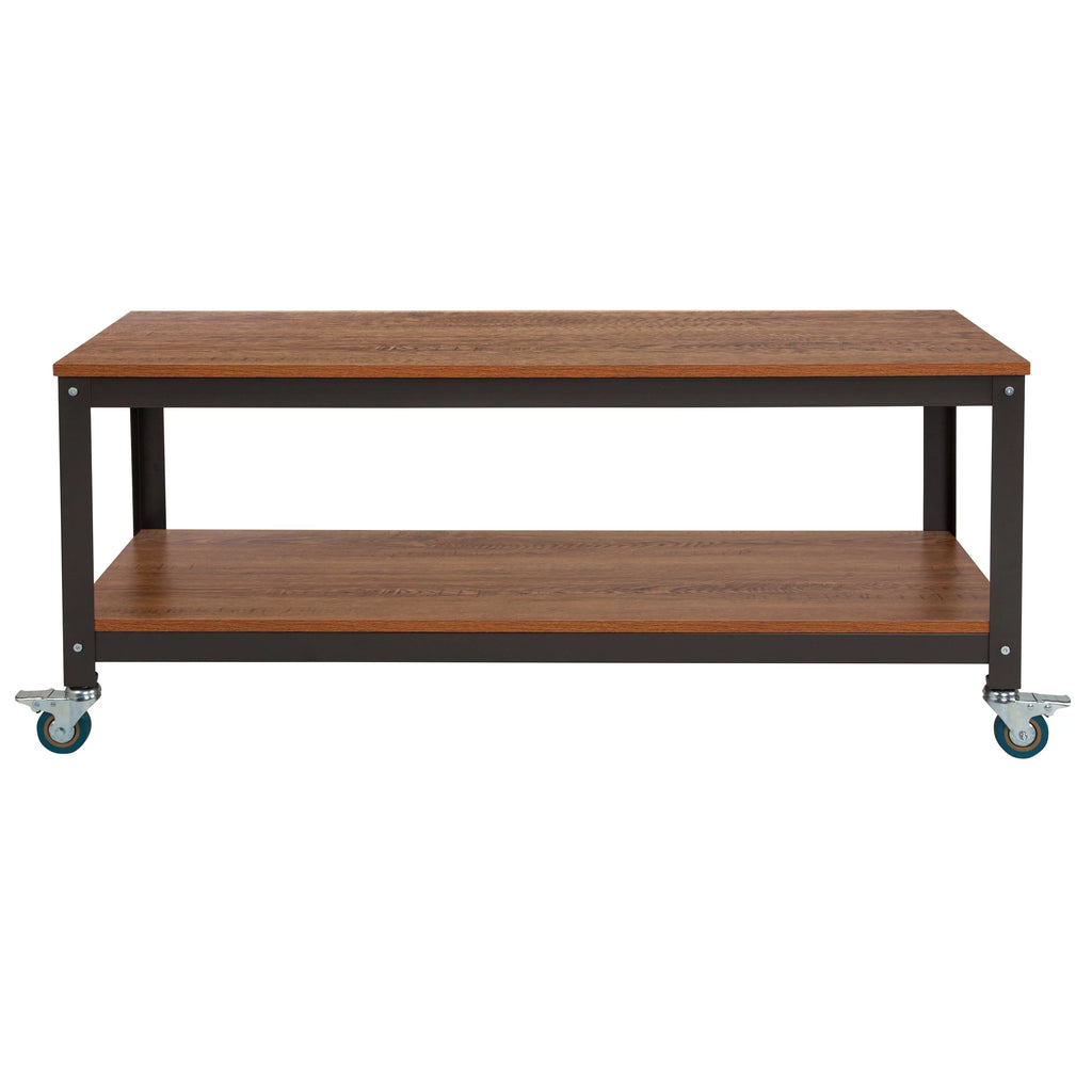 Brown Oak Wood Grain TV Stand with Metal Wheels I886293