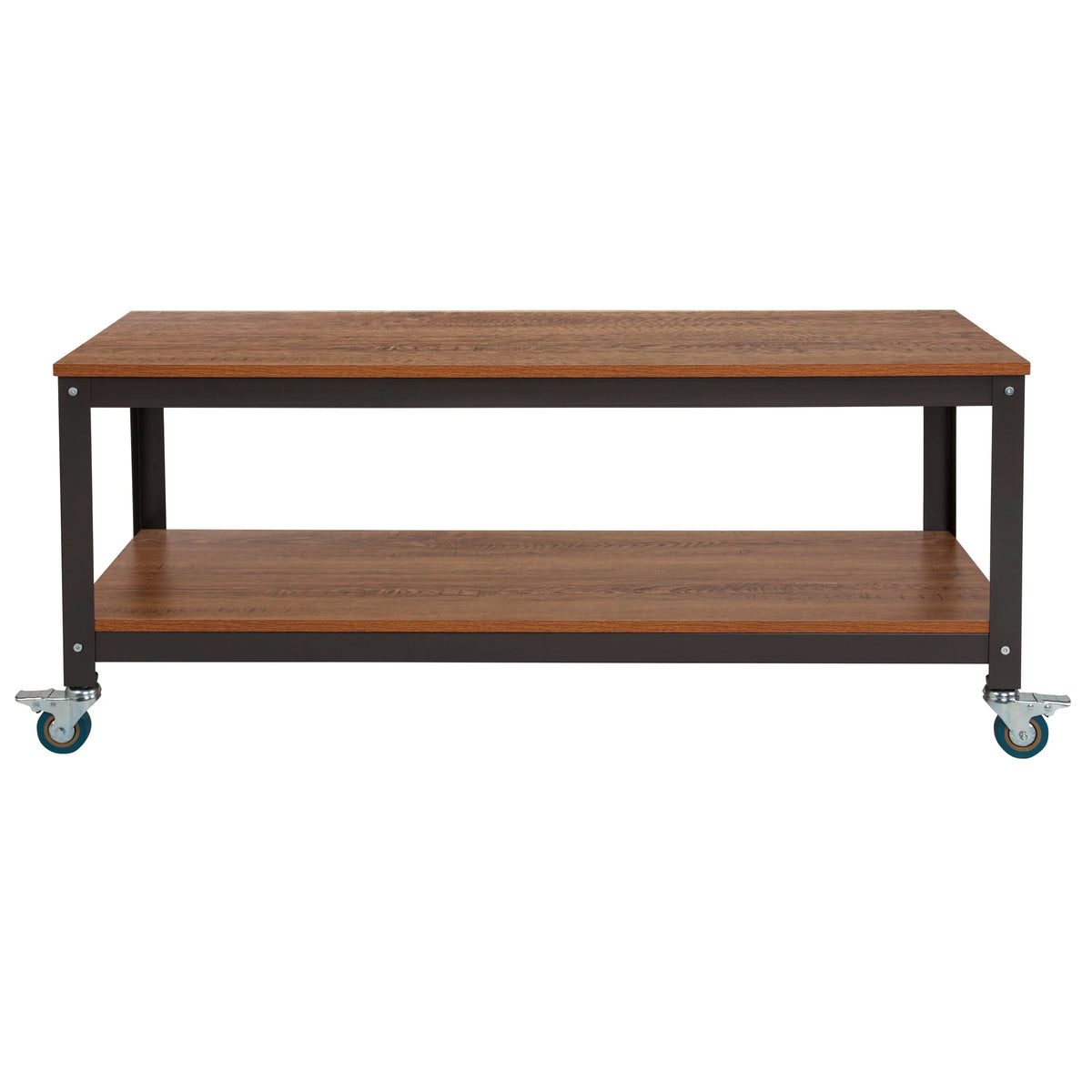 Brown Oak Wood Grain TV Stand with Metal Wheels I886293