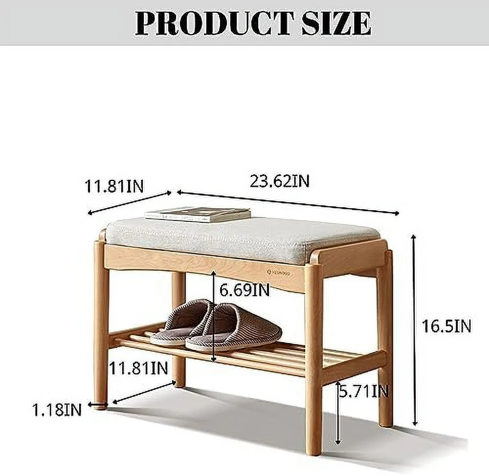 Wood 2-Tier Shoe Bench with Cushion F8430