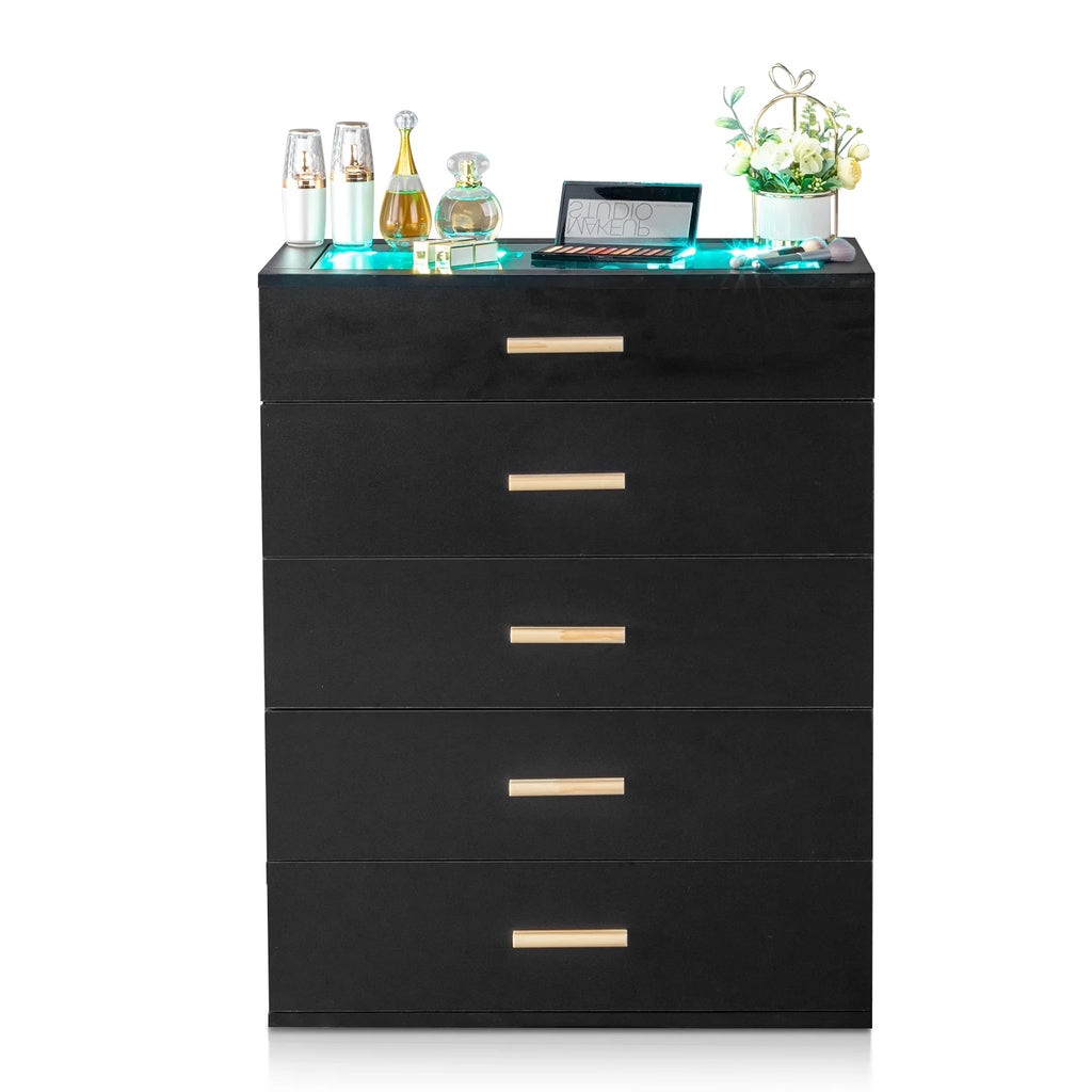 Black 5 Drawer Wood Dresser P344130