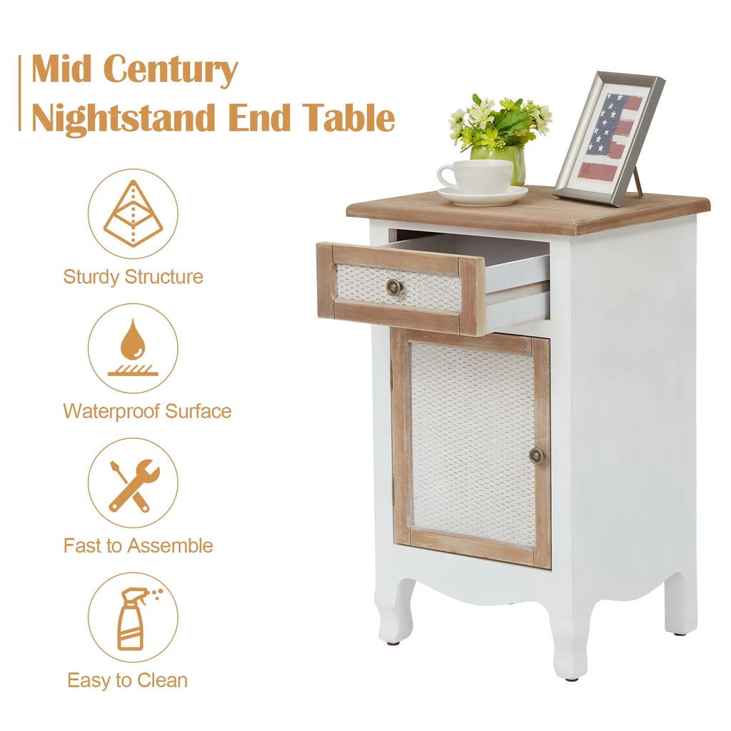 White Nightstand with Drawer and Storage V652056