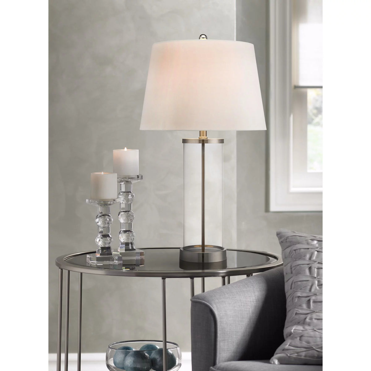 Set of 2 Clear Glass Fillable Steel Table Lamps K617