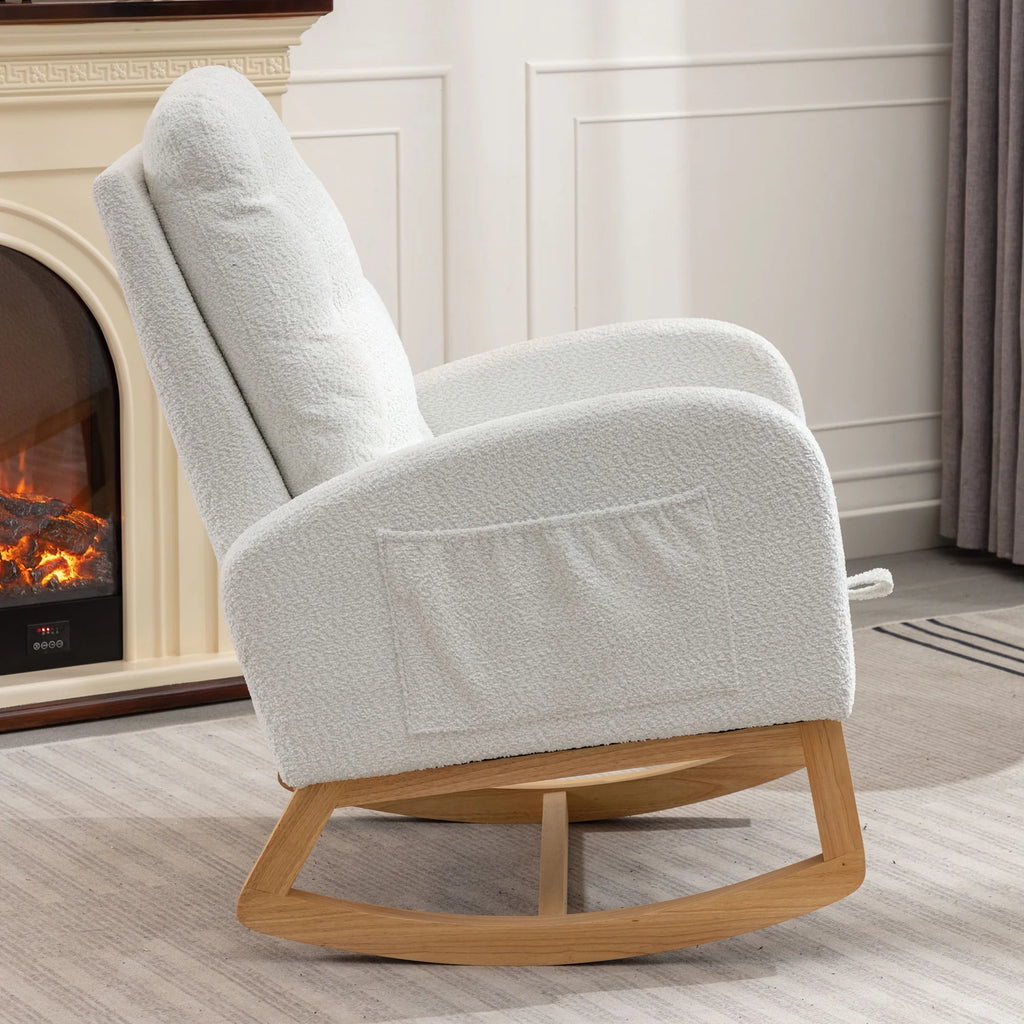 Rocking Chair with Footrest High Back Rubber Wood Legs P538117