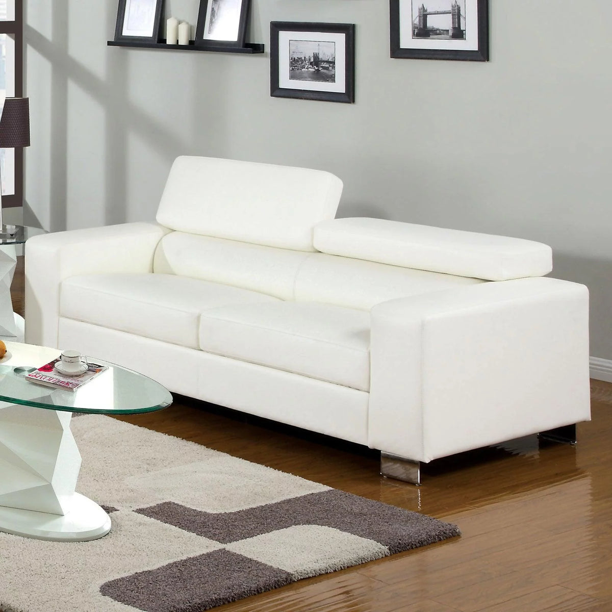 White Bonded Leather Sofa and Loveseat D9318