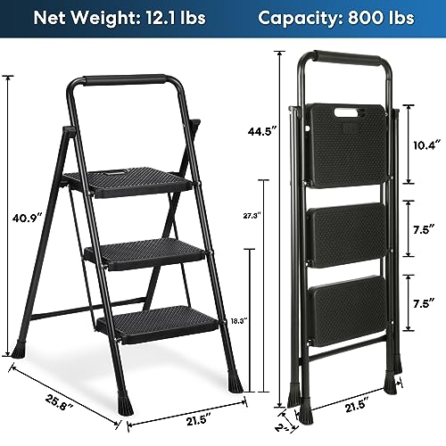 Black 3 Step Folding Steel Ladder B23969