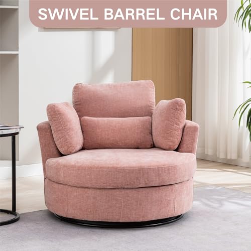 42.2" Oversized Chenille Beige Swivel Barrel Chair Q752