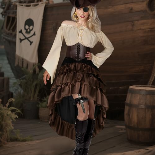 Pirate Costume Women Outfits Corset Skirt Top Accessories Q6338