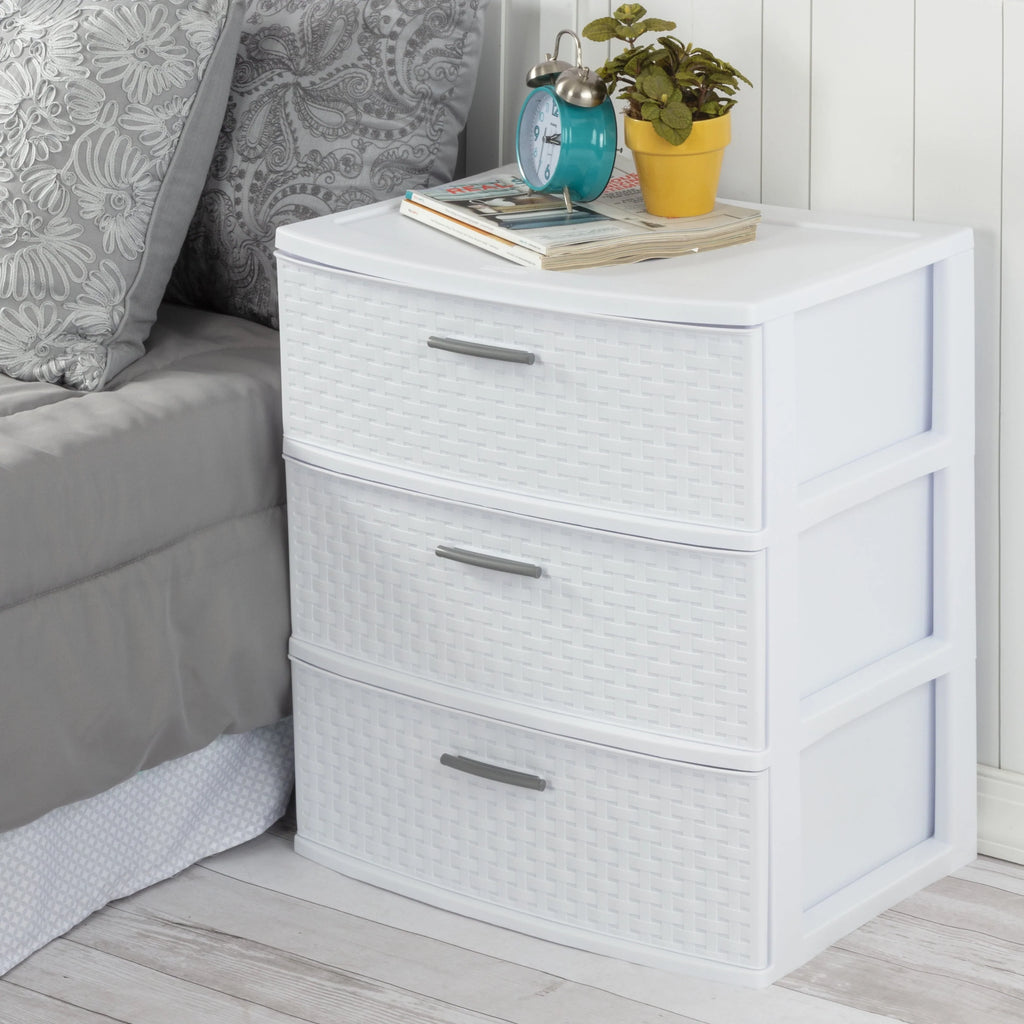 3 Drawer Wide Weave Tower White G308