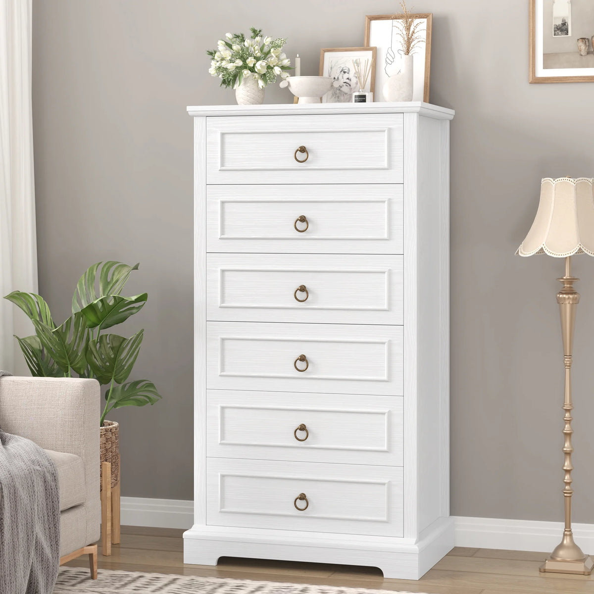 White 6 Drawer Tall Wood Dresser W472185