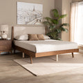 Beige Fabric Upholstered Walnut Brown Wood Queen Size Platform Bed Y237222