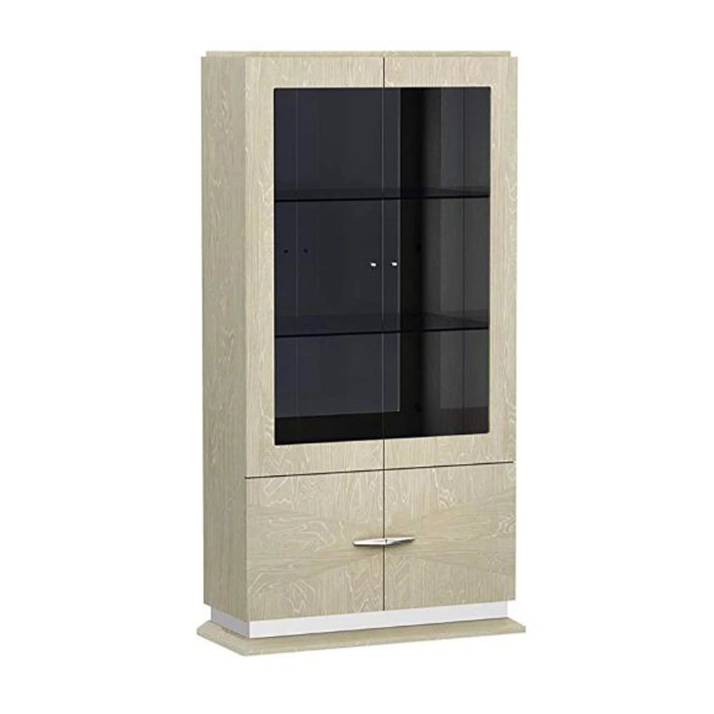 Brown Wood and Glass Display Unit with Three Shelves and One Cabinet L41538