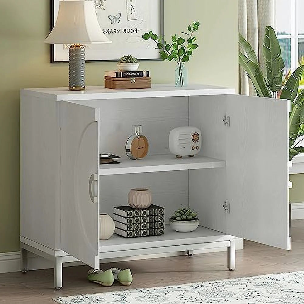 White Accent Cabinet with Metal Leg Frame T539