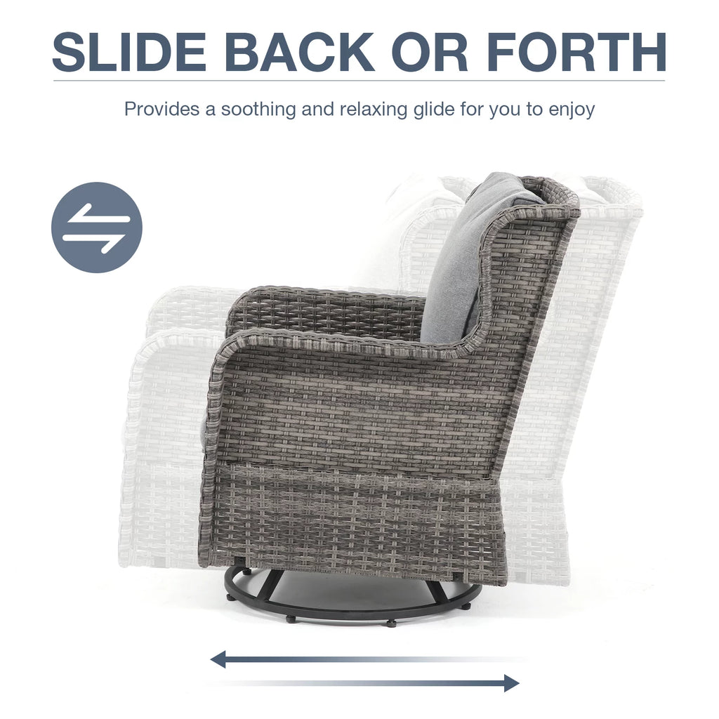 3 Pieces Wicker Swivel Rocking Chairs with Side Table G748653