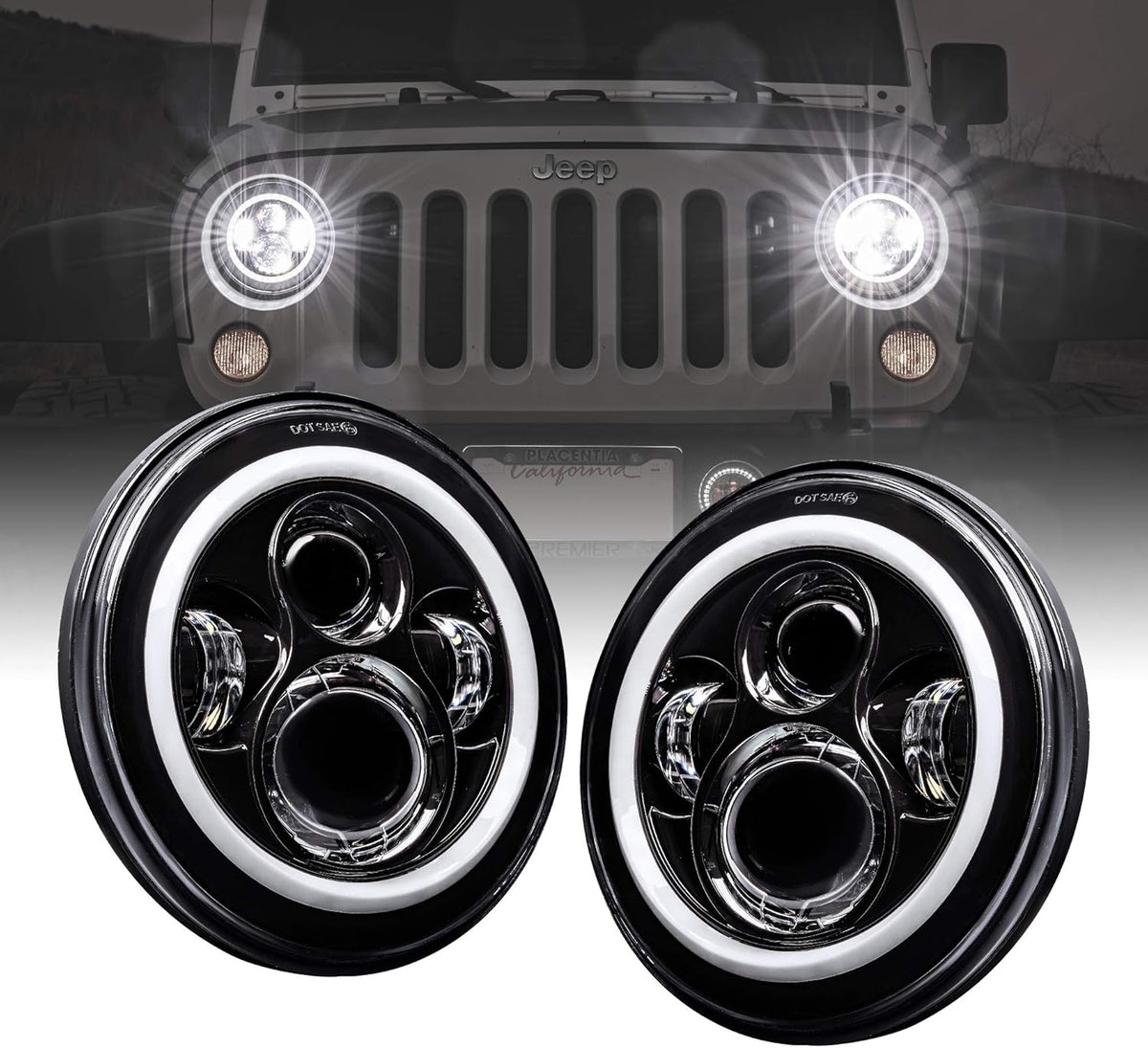 4 Fog Light + 7 Round CREE LED Headlights Replacement L856