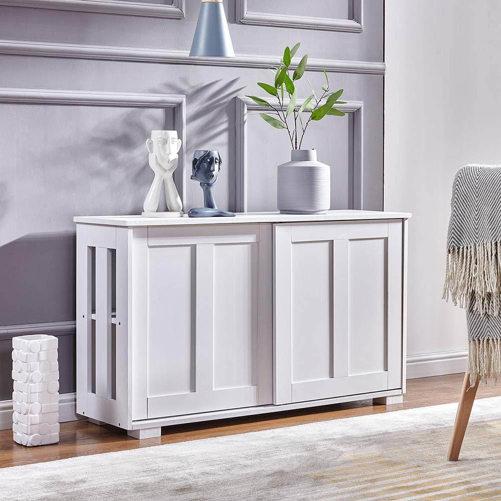 Warm White Kitchen Storage Sideboard with Sliding Door B27097