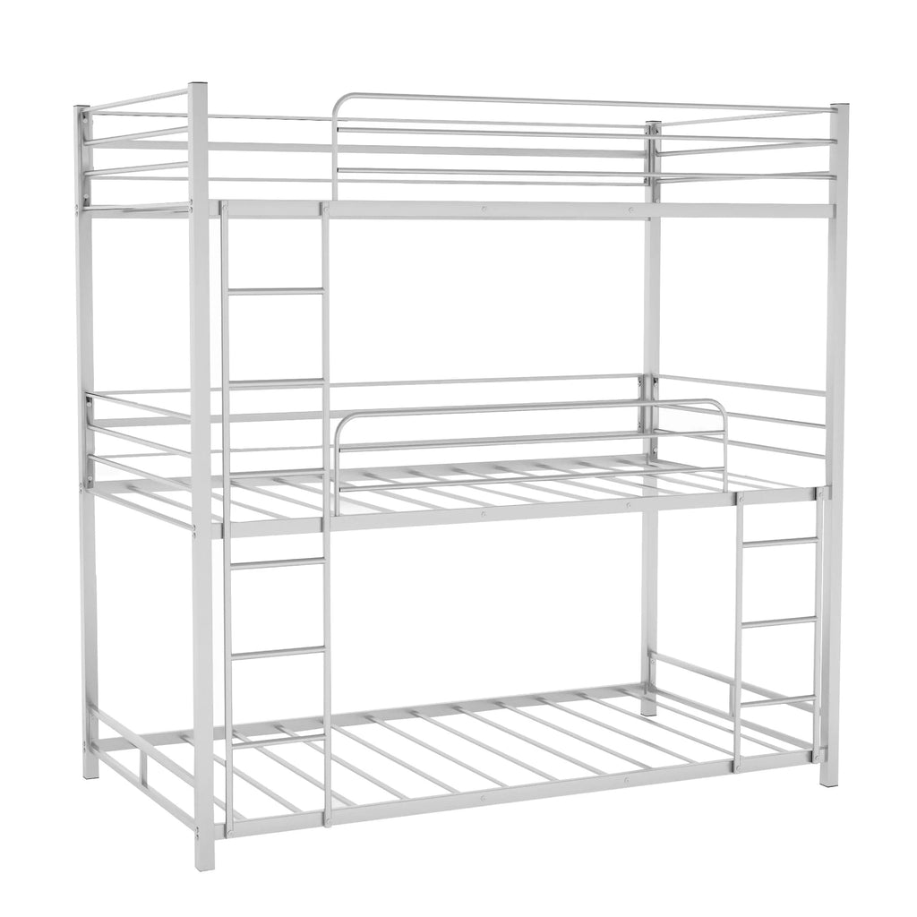 Metal Triple Bunk Bed Twin Over Twin with Ladder and Safety Guardrail E8129