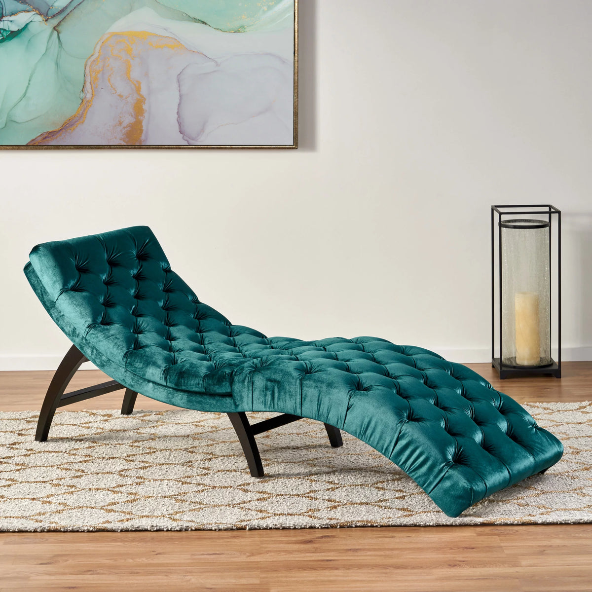 Teal Velvet Button Tufted Chaise Lounge M8081