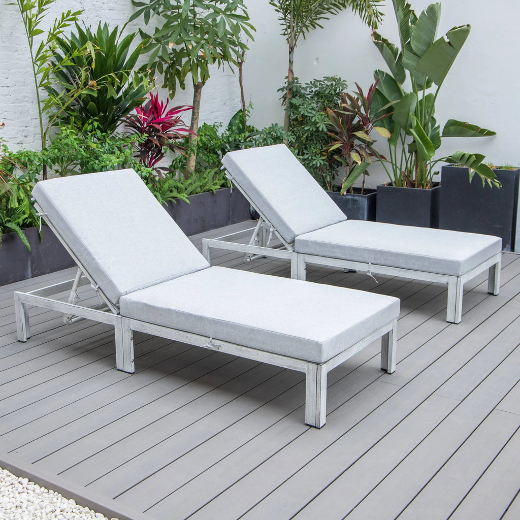 Weathered Grey Aluminum Outdoor Chaise Lounge Chair Set of 2 R76697
