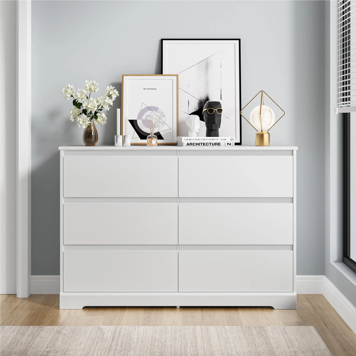 White 6 Drawer Wood Dresser B57662