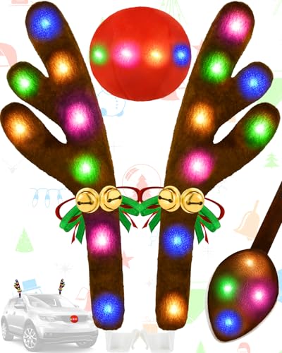 Christmas Reindeer Antlers Car Decoration Kit IP44 Waterproof LED Lights Multicolor T48167