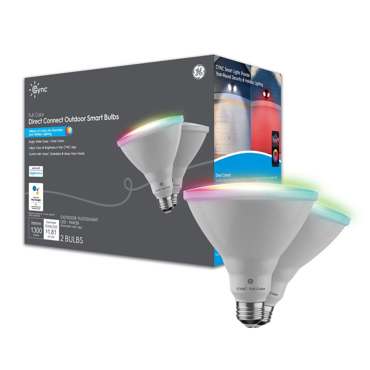 Smart Outdoor Floodlight, Full Color, Bluetooth and Wi-Fi Enabled, Dimmable (2 Pack) L585