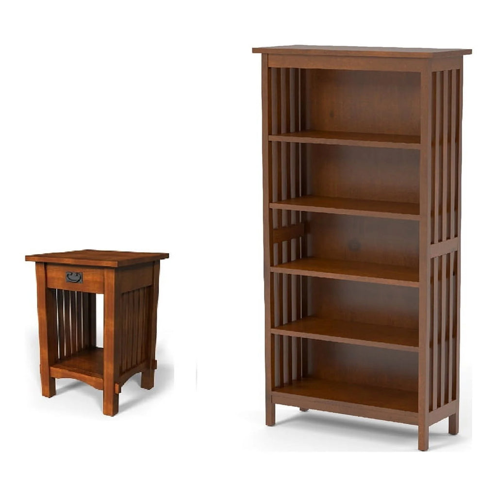 Antique Oak Wood Shelf and End Table Set L3548