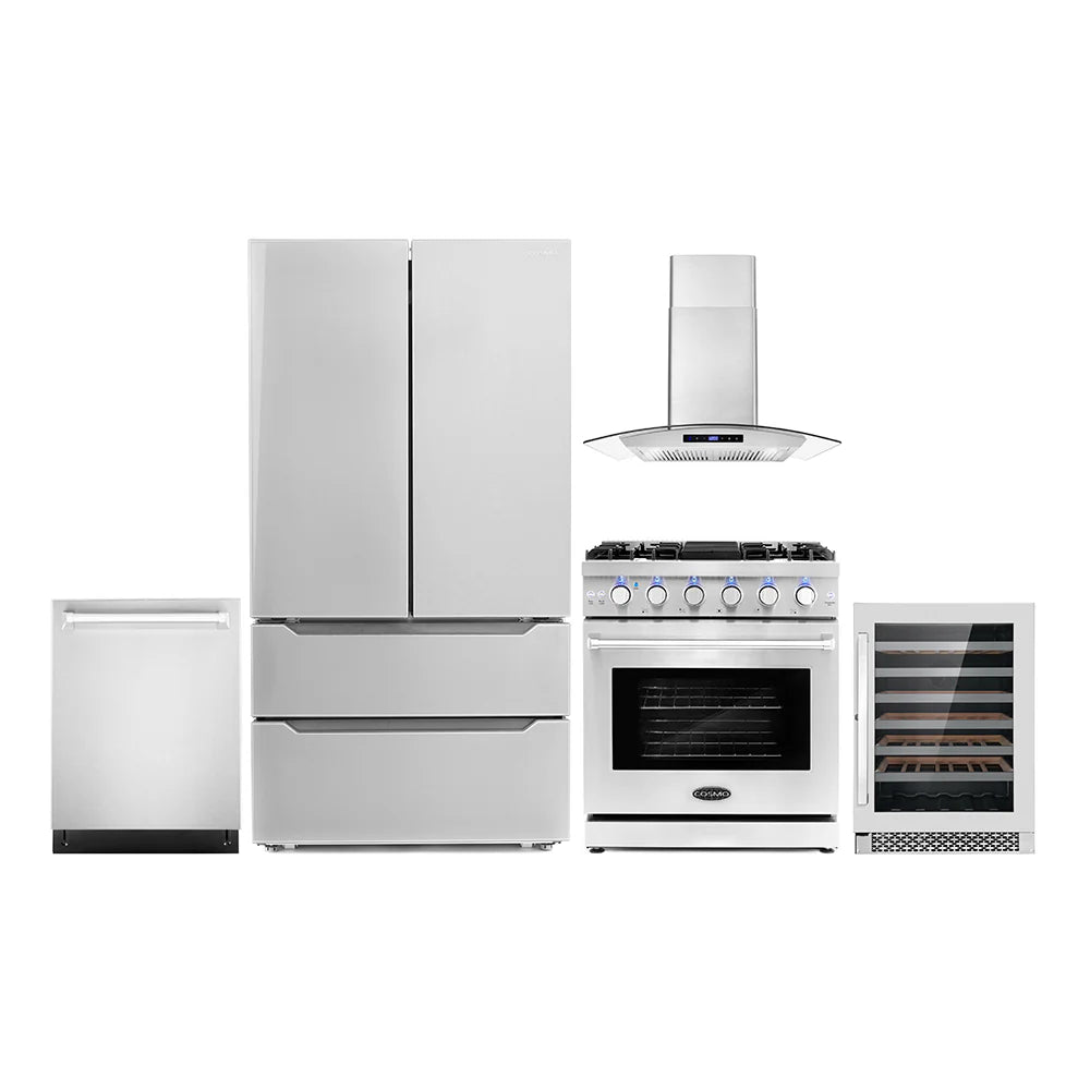 30 Gas Range, Wall Mount Range Hood, Dishwasher, Refrigerator with Ice Maker and Wine Cooler D1684