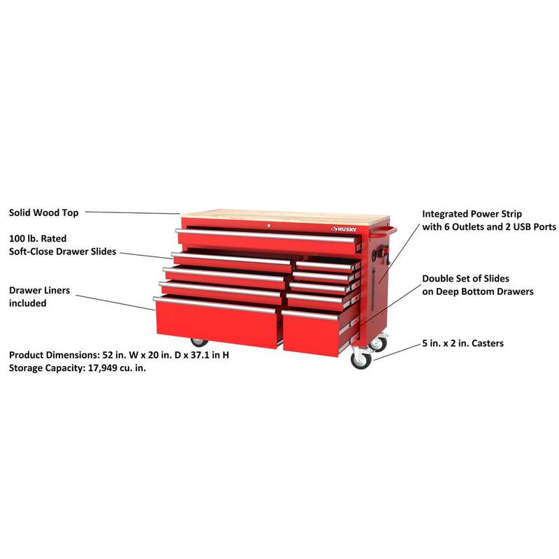 52 in. Red Mobile Workbench Cabinet Z42423