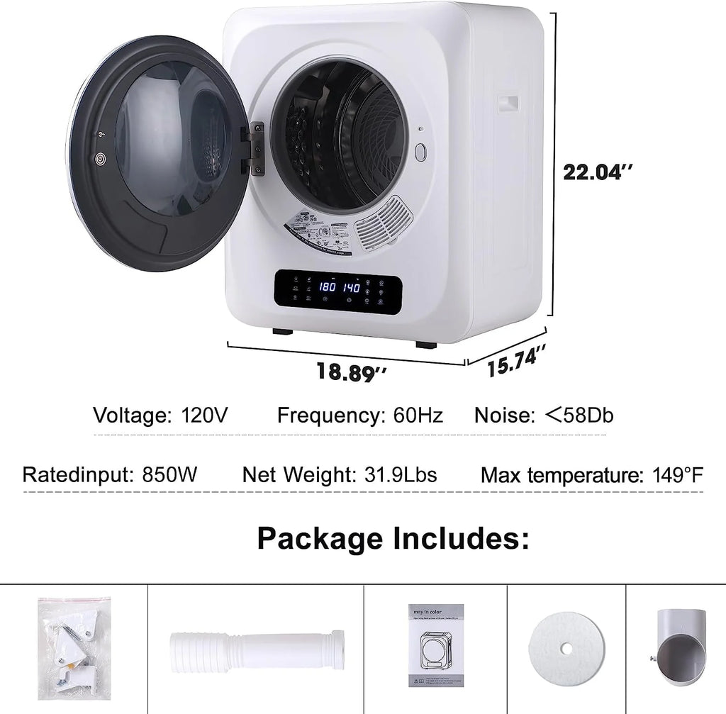 Compact Electric Laundry Dryer with Stainless Steel Drum V985388
