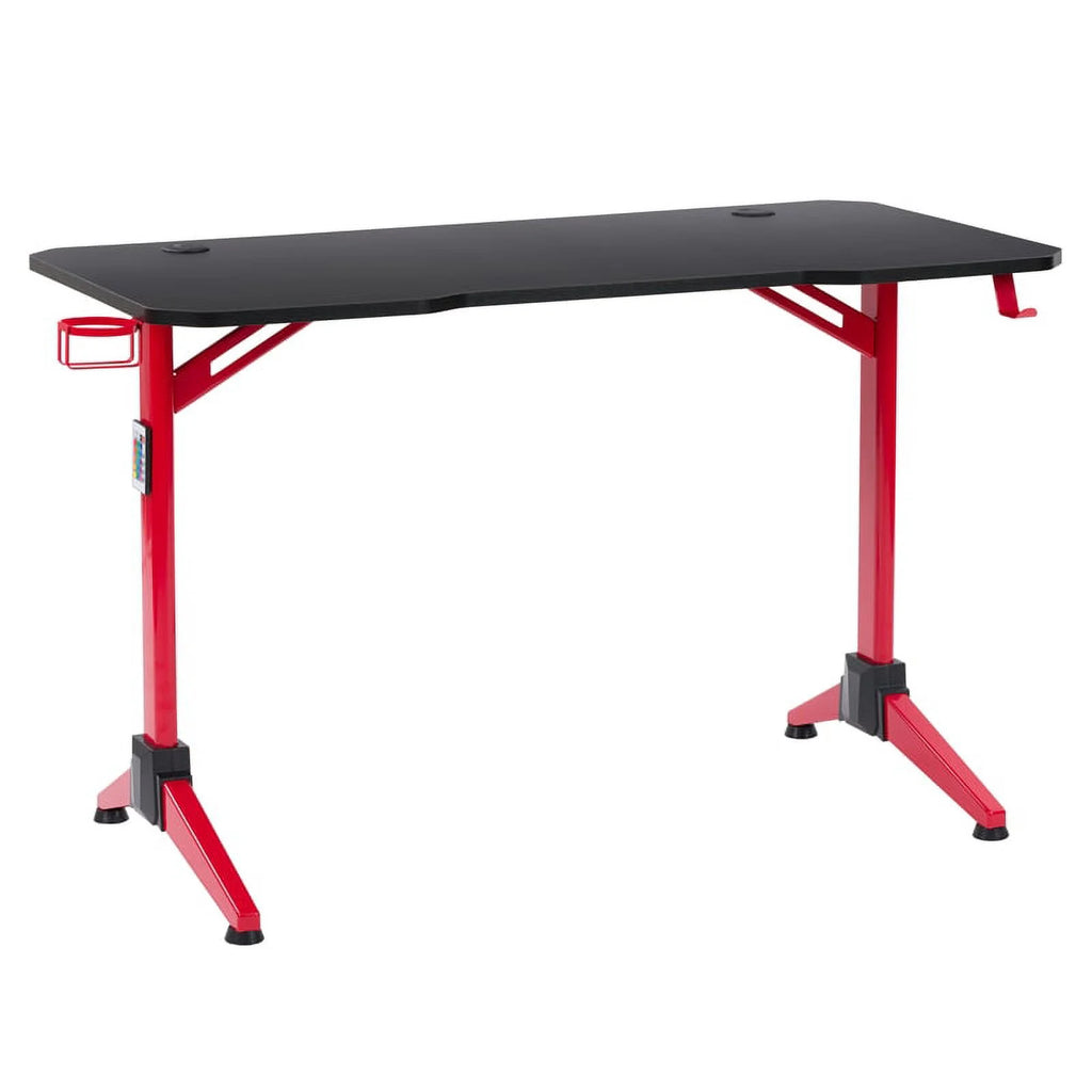 Black Engineered Wood Gaming Desk with LED Lights G860