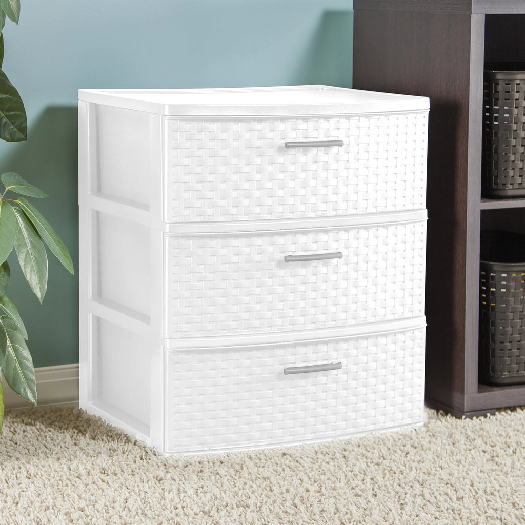 3 Drawer Wide Weave Tower White G308