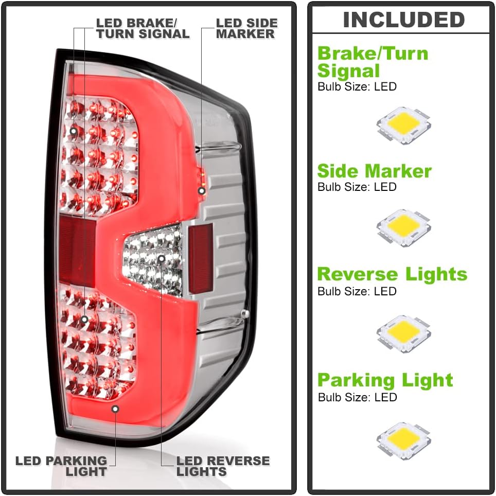 Chrome Full LED Tail Lights Pair Set Left+Right Q516