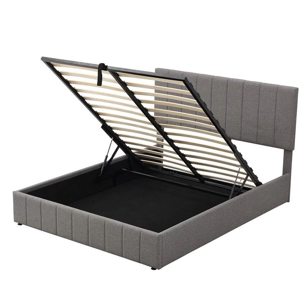Twin Wood Platform Bed with Fabric Upholstery in Gray X14206