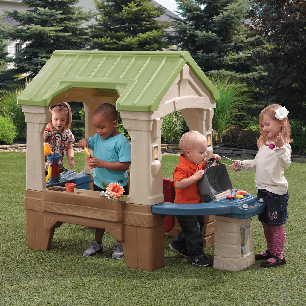 Brown Toddler Playhouse with Grill and Planter V4962