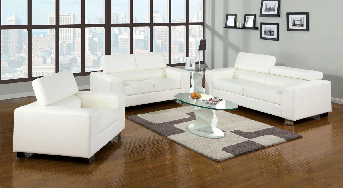 White Bonded Leather Sofa and Loveseat D9318