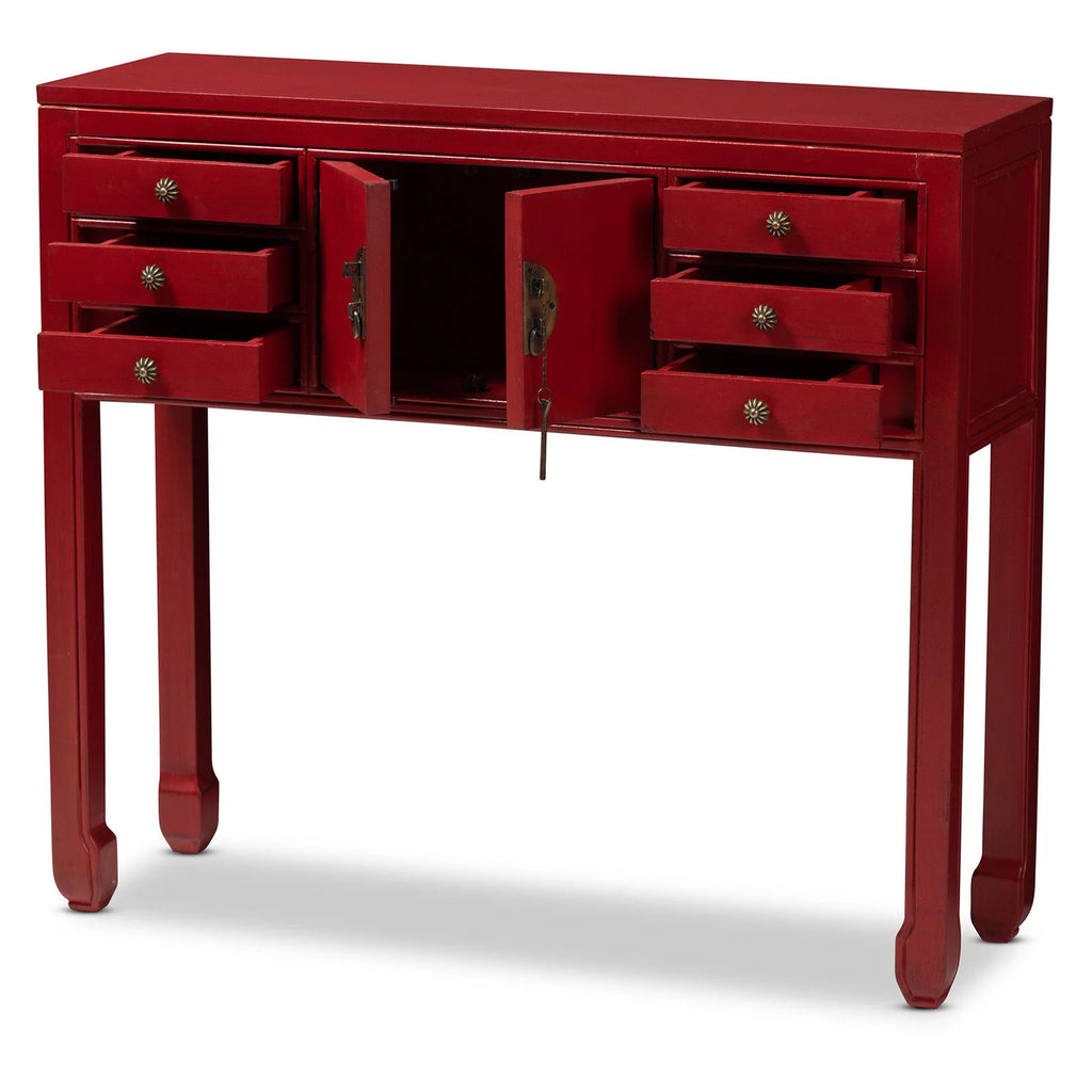 Antique Red 6-Drawer Wood Console Table Y612294