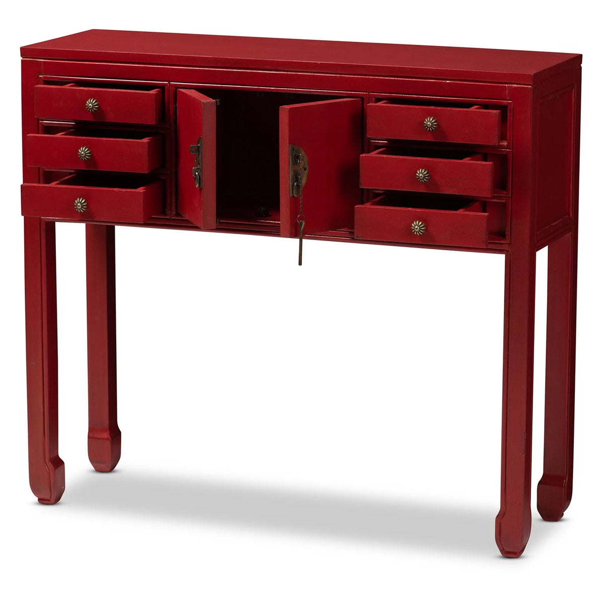 Antique Red 6-Drawer Wood Console Table Y612294