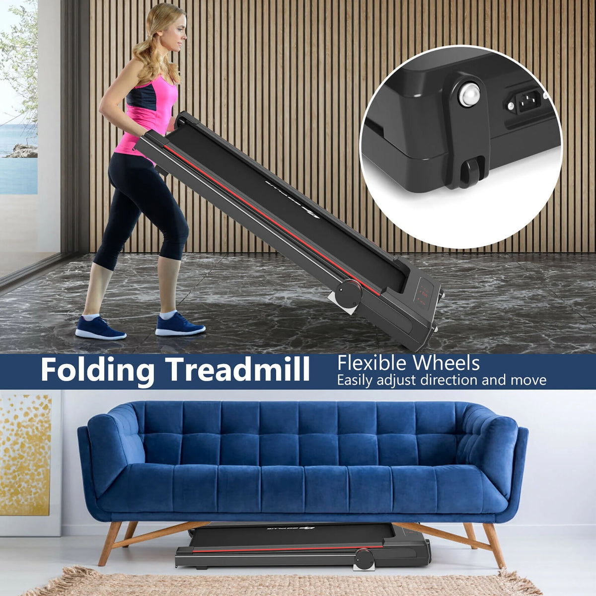 2.25HP 3-in-1 Folding Treadmill Black T332072