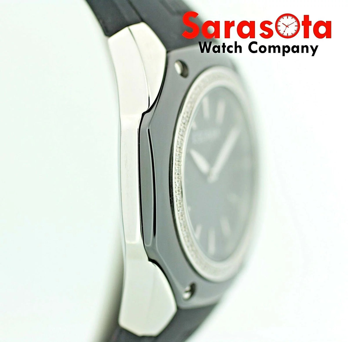 Black Ceramic Steel Diamond Bezel Quartz Wrist Watch N5335