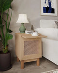 Rattan Nightstand with Solid Wooden Legs S589