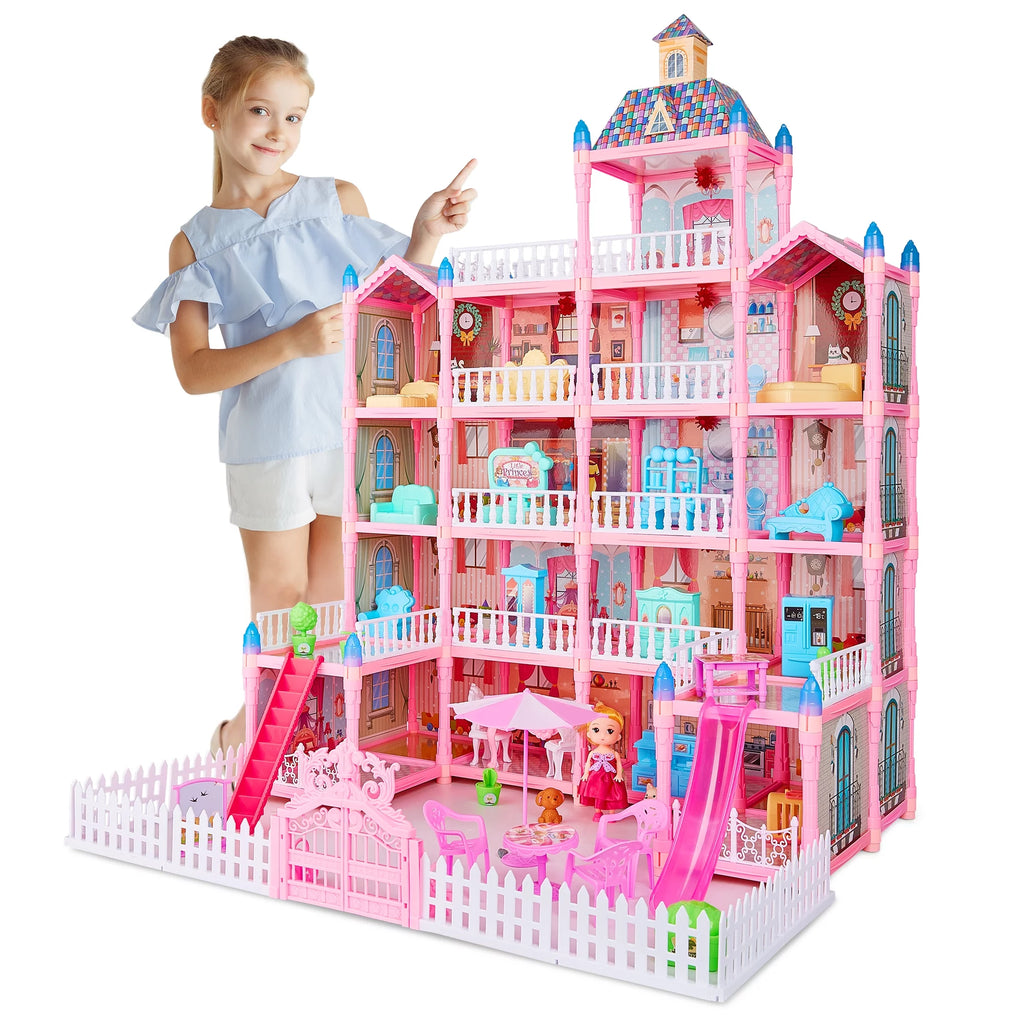 5-Story 19 Rooms Dollhouse with 1 Doll Toy Figure W7389