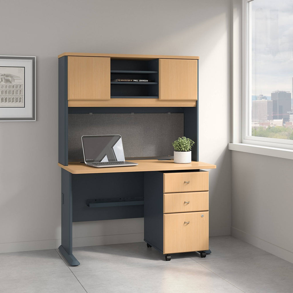 48W Desk with Hutch and Mobile File Cabinet H3477