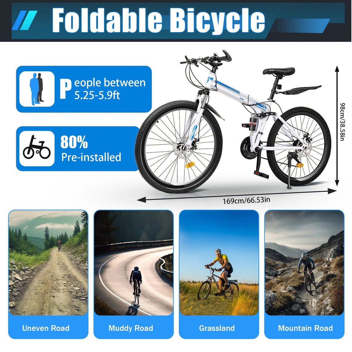 26 Mountain Bike 21-Speed Folding Dual Disc Brake Bicycle C12787