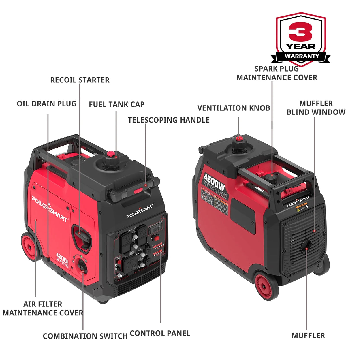 4500 Watt Gas Powered Inverter Generator M53267