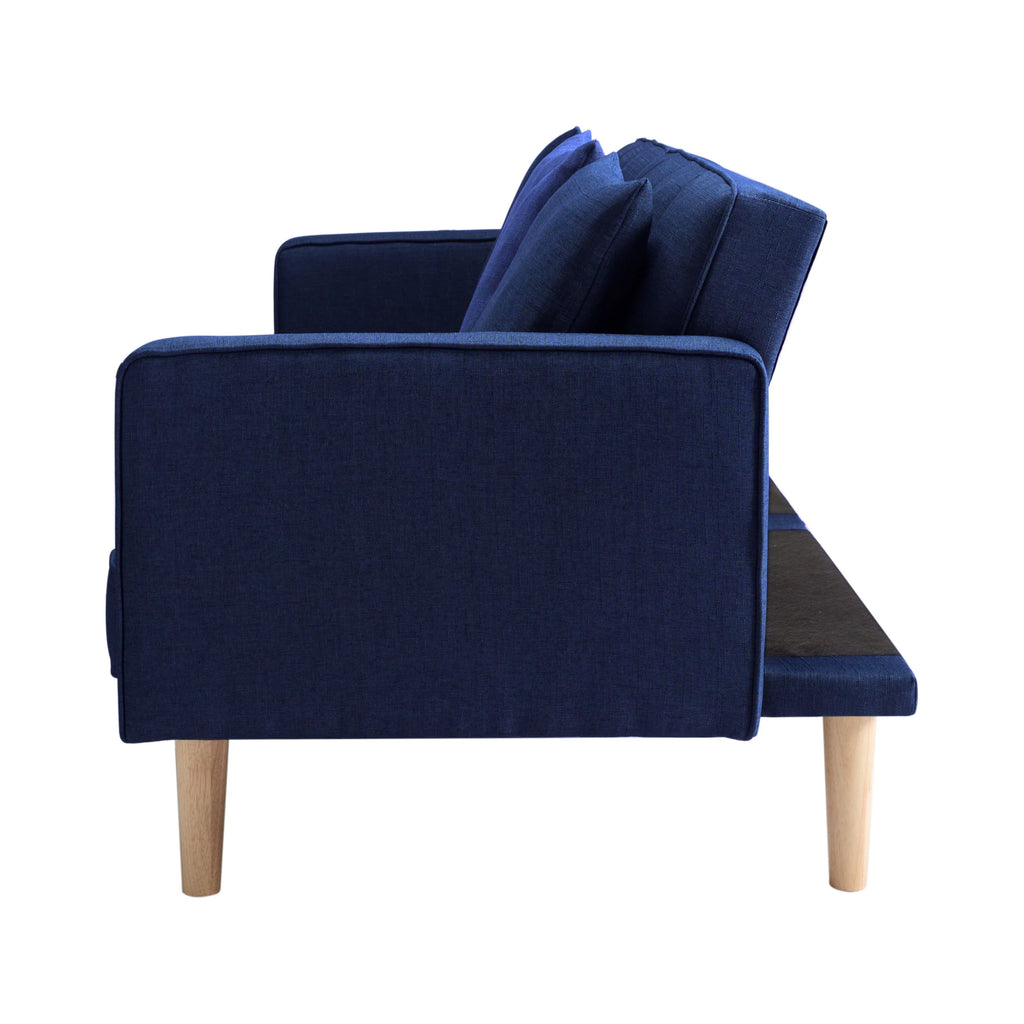 71.3 inch Futon Sofa Bed Convertible Sleeper Couch with 2 Pillows Navy Blue W198