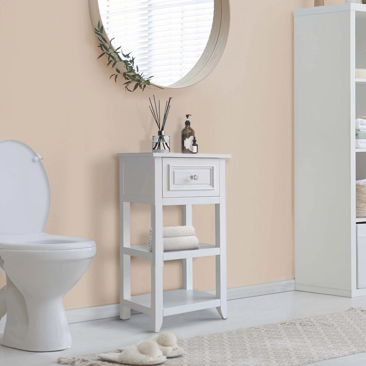 White Wooden Floor Cabinet with Drawer U675