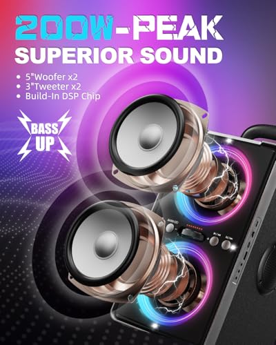 Portable Bluetooth Speaker 200W Peak with Subwoofer LED Light Z551498