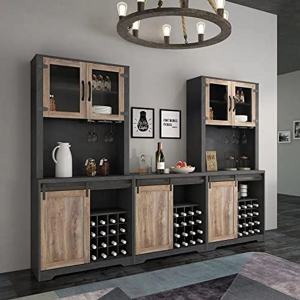 Farmhouse Kitchen Hutch Cabinet with Double Barn Door and Shelves D30545