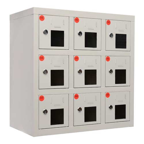 9 Bay Steel Cell Phone Locker with Charger and Key Lock A3901